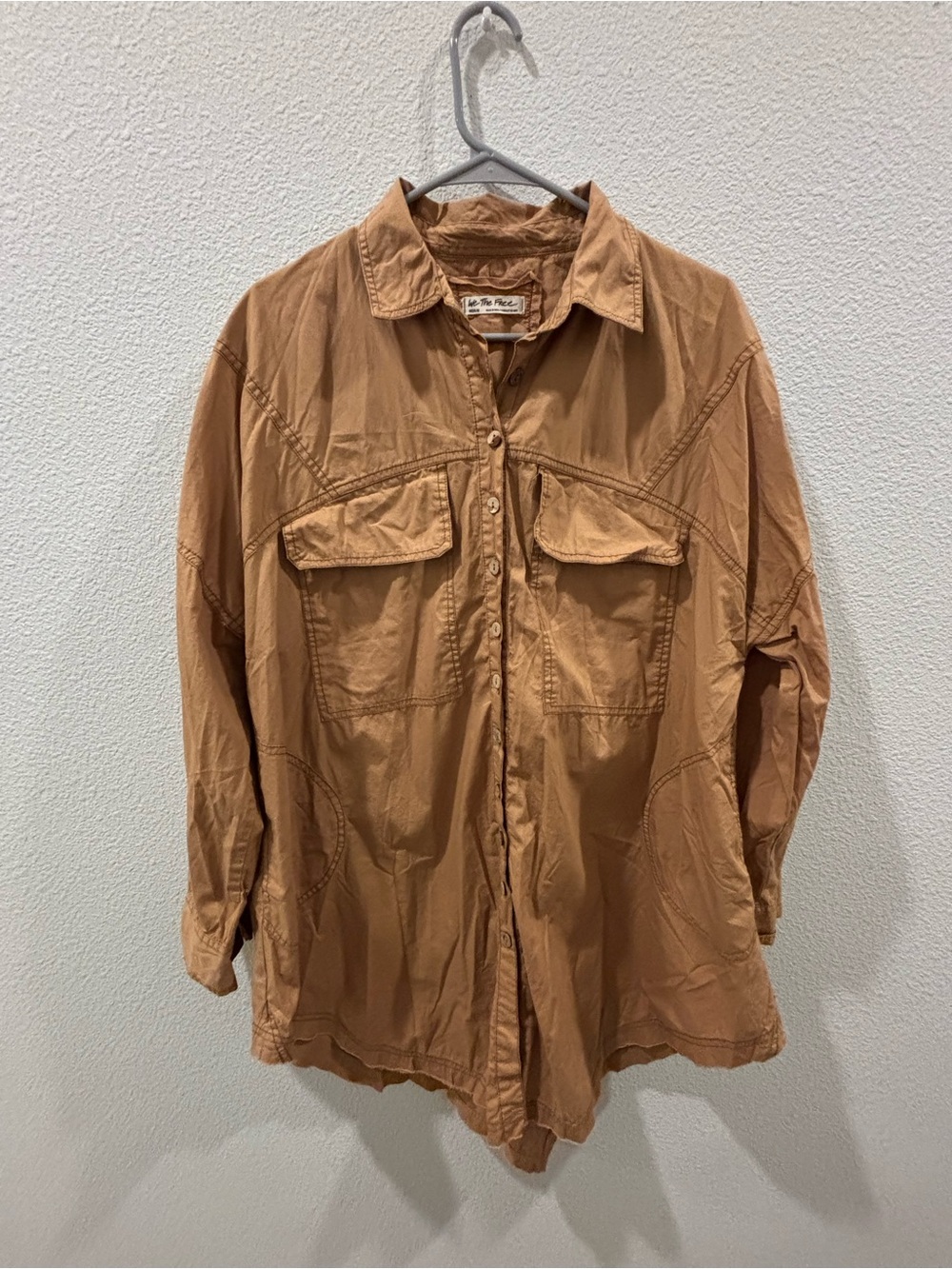 We The Free Casual Button-Down Shirt Jacket in Tan